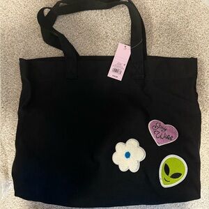 Black Tote Bag with Fun Patches
